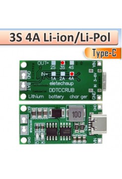 Модуль заряда 3S (12.6V) повышающий Type-C 5V, Li-Ion/LiPol